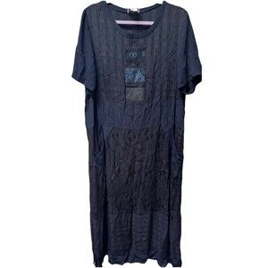 Yasuko Kurisaka Handwoven Art To Wear Dress Maxi Black Textured Patchwork S/M